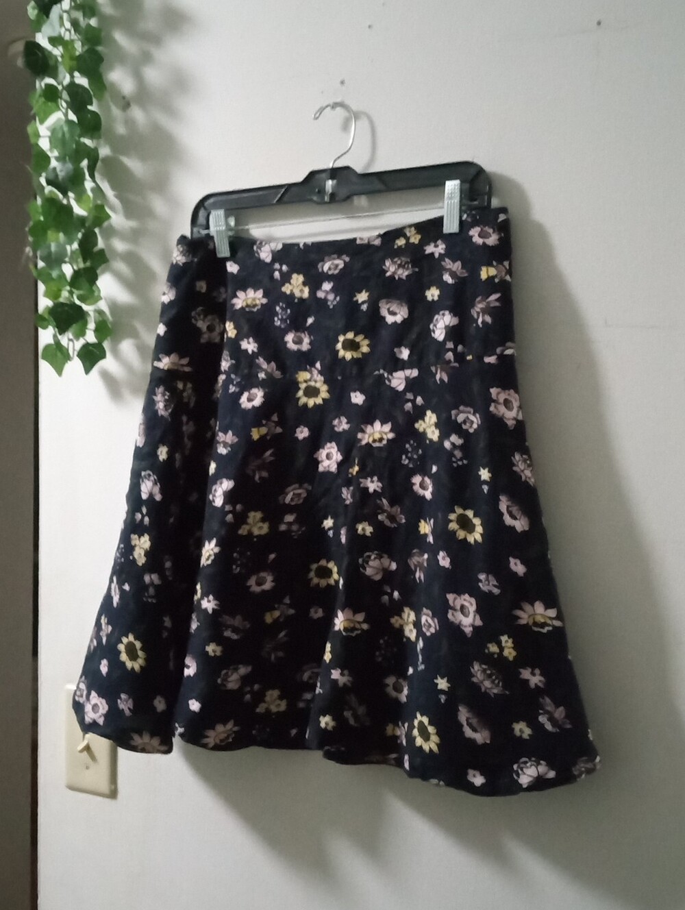Ann Taylor Factory Navy Skater Skirt with Pink & Yellow Floral Print